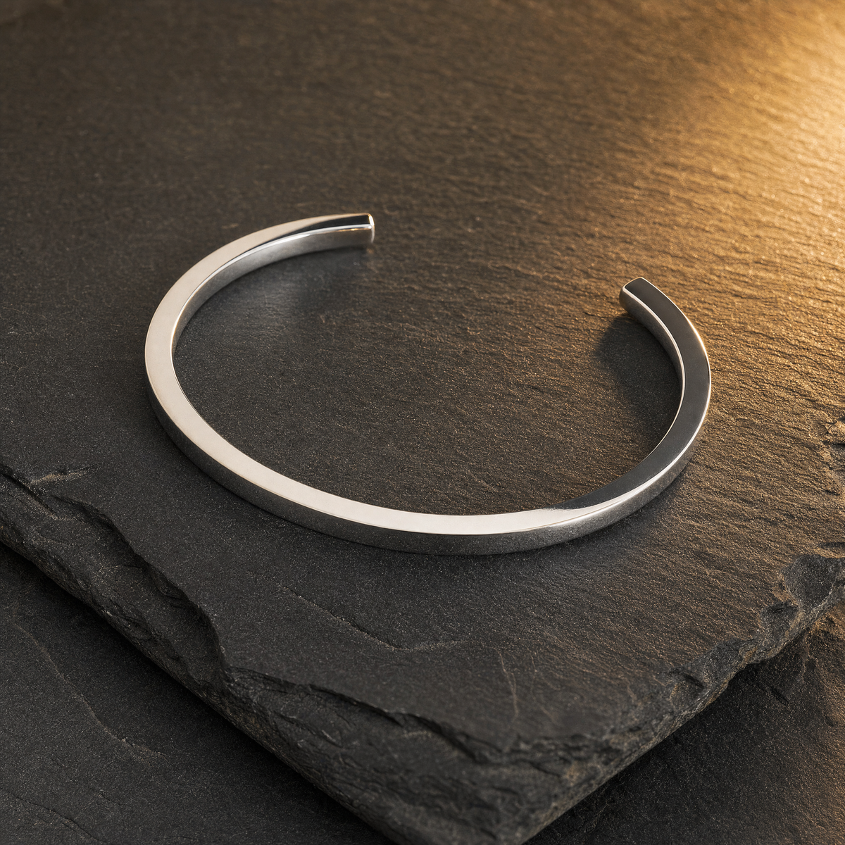Edge Cuff 3 MM – men's silver-tone squared open cuff bracelet