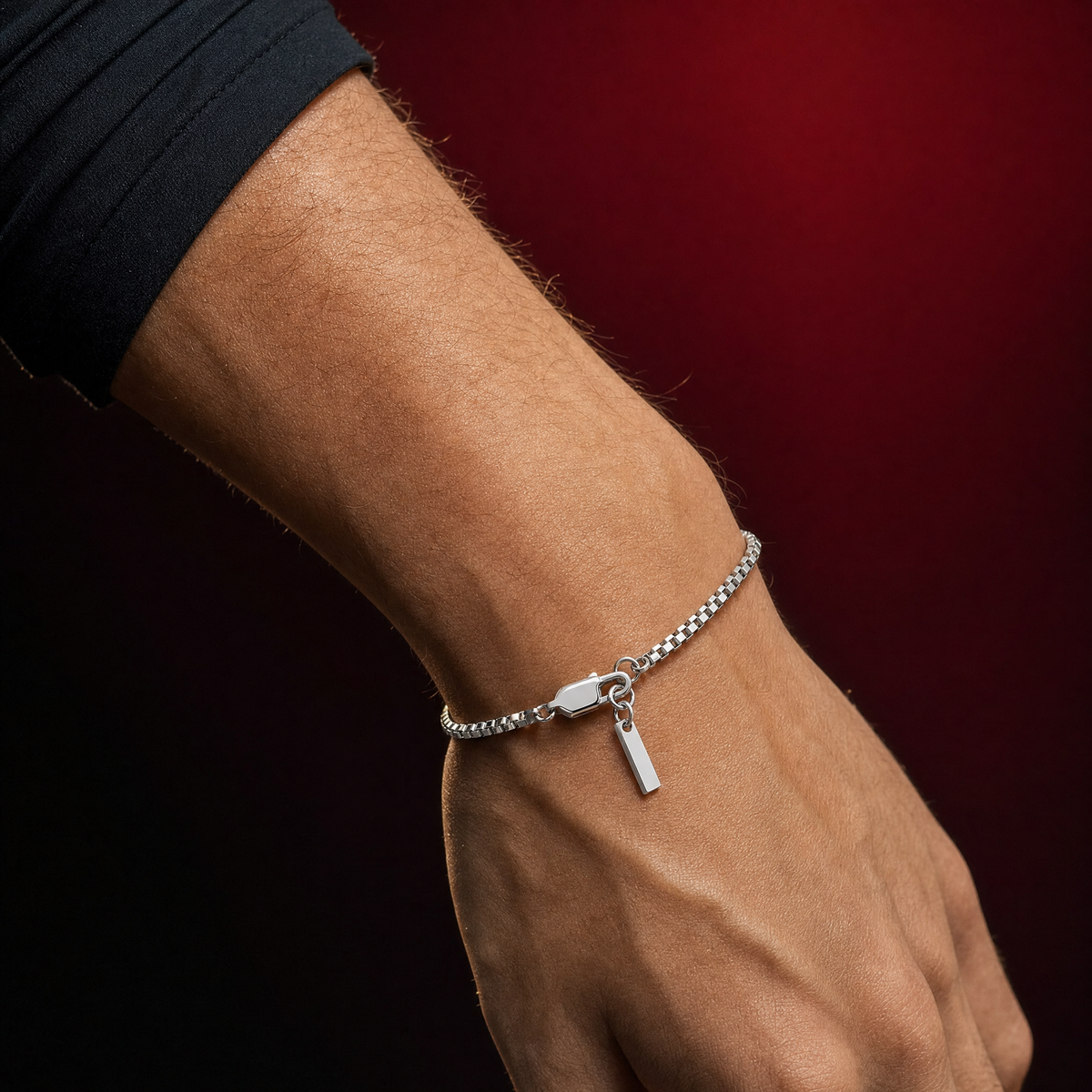 Cubed Serpentine Bracelet 1.5 MM in silver worn on the wrist