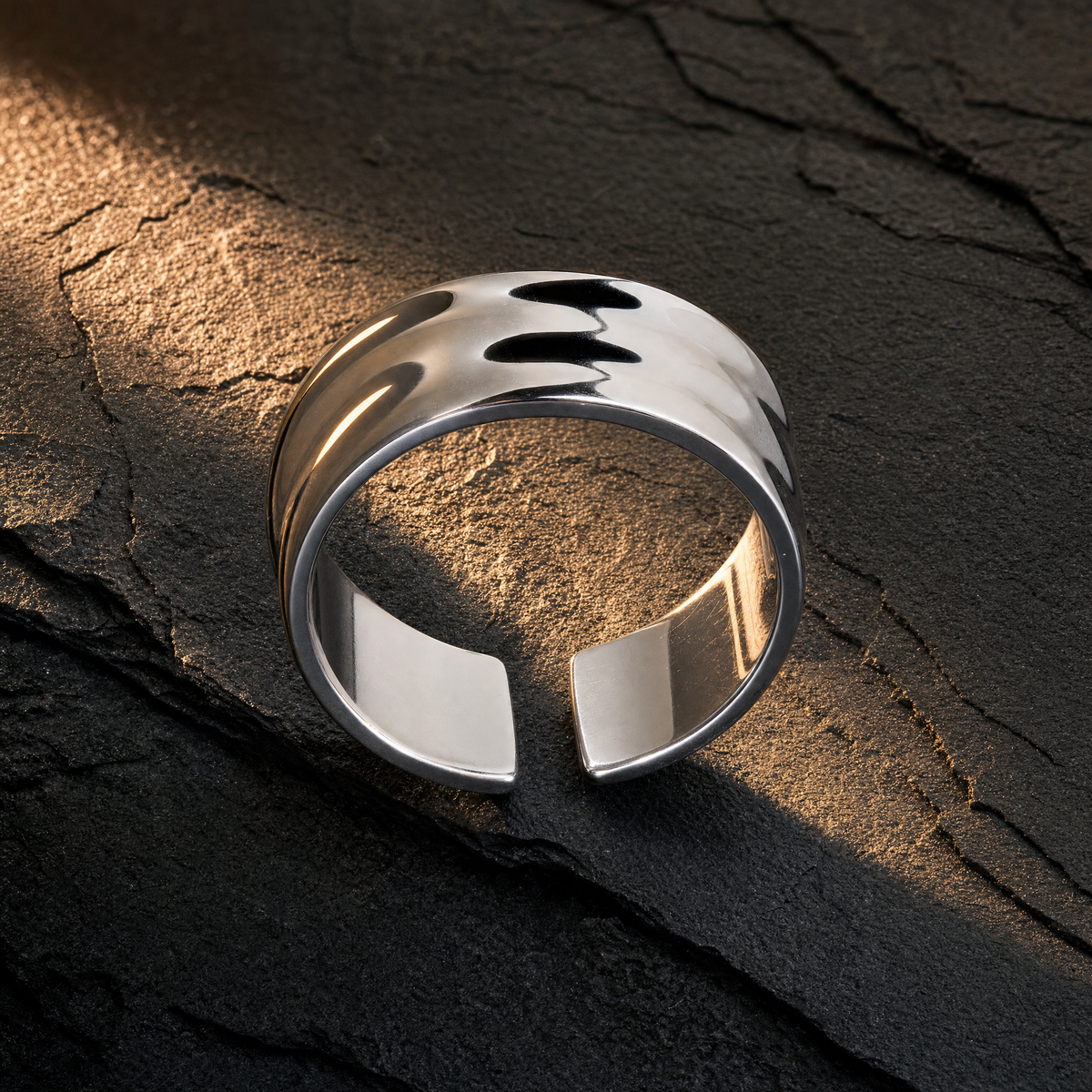 Bold Open Band Ring 8 MM – men's polished silver-tone wide band ring