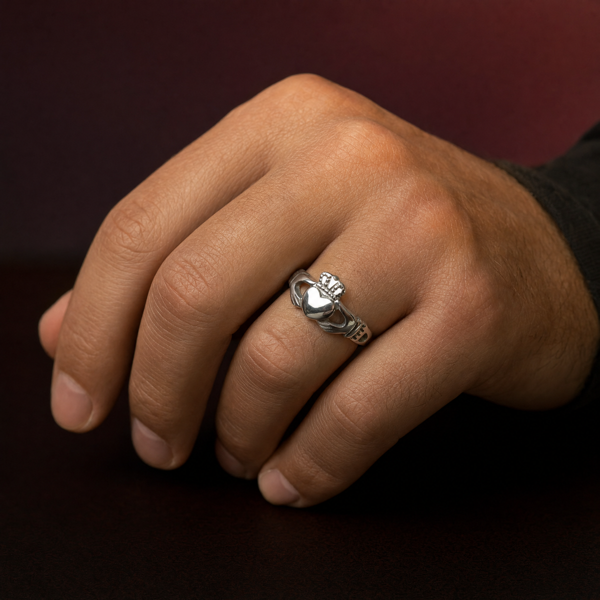 Claddagh Ring in silver worn on the hand