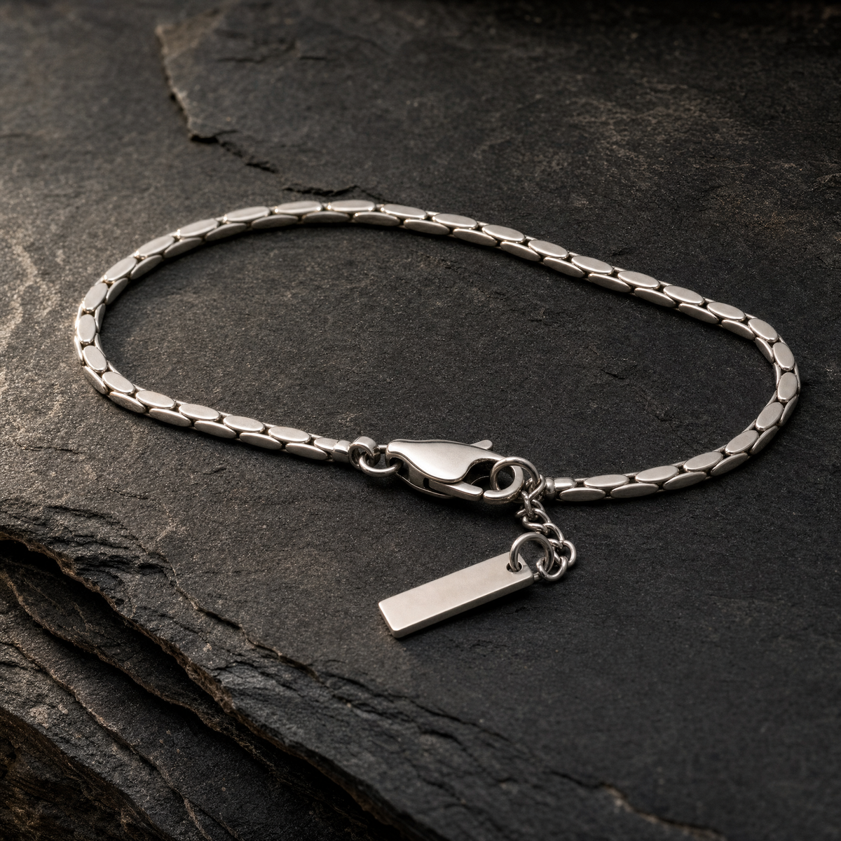 Structured Serpentine Bracelet 1.3 MM – men's silver-tone bracelet with clasp and tag