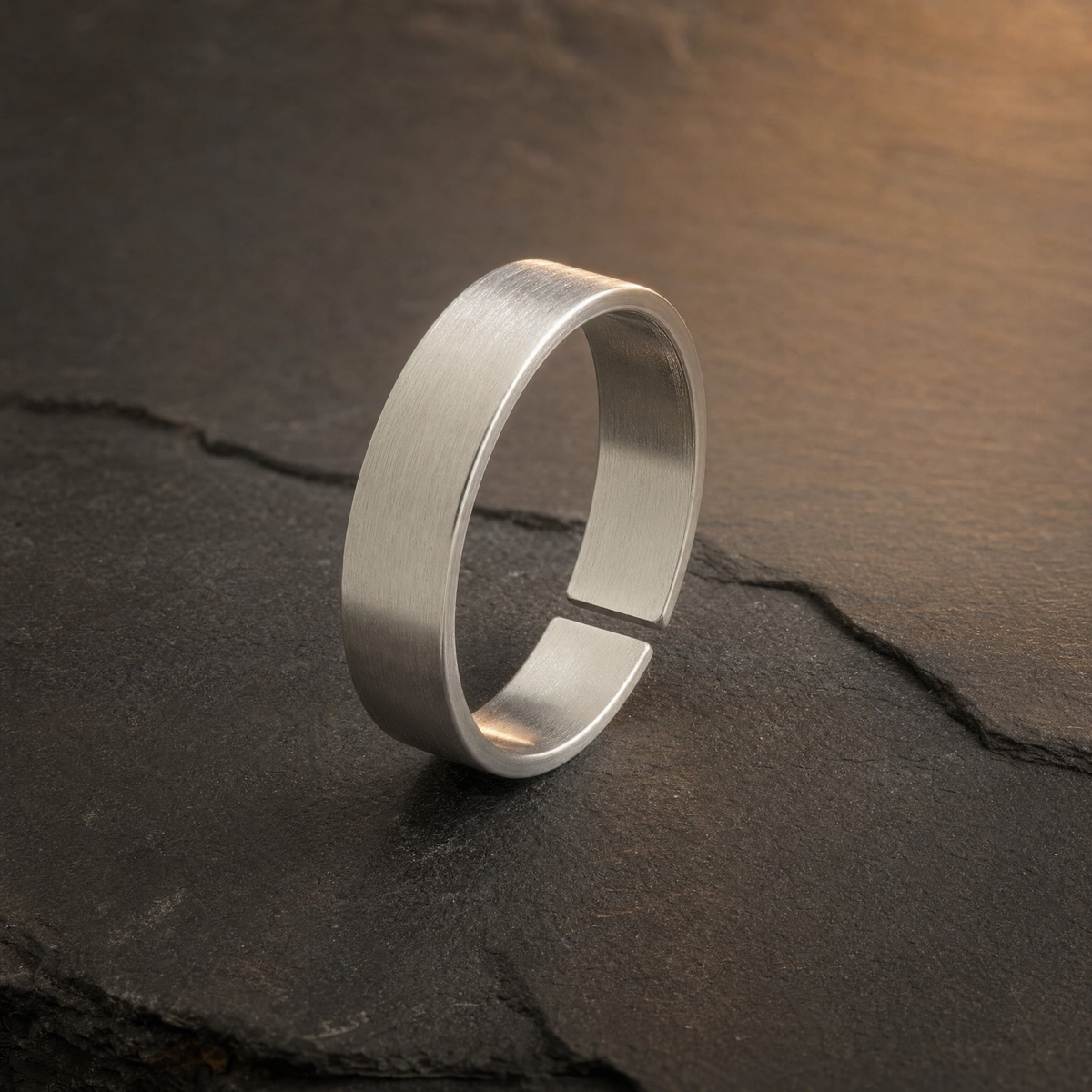 Open Band Ring 4 MM – men's brushed silver-tone open band ring