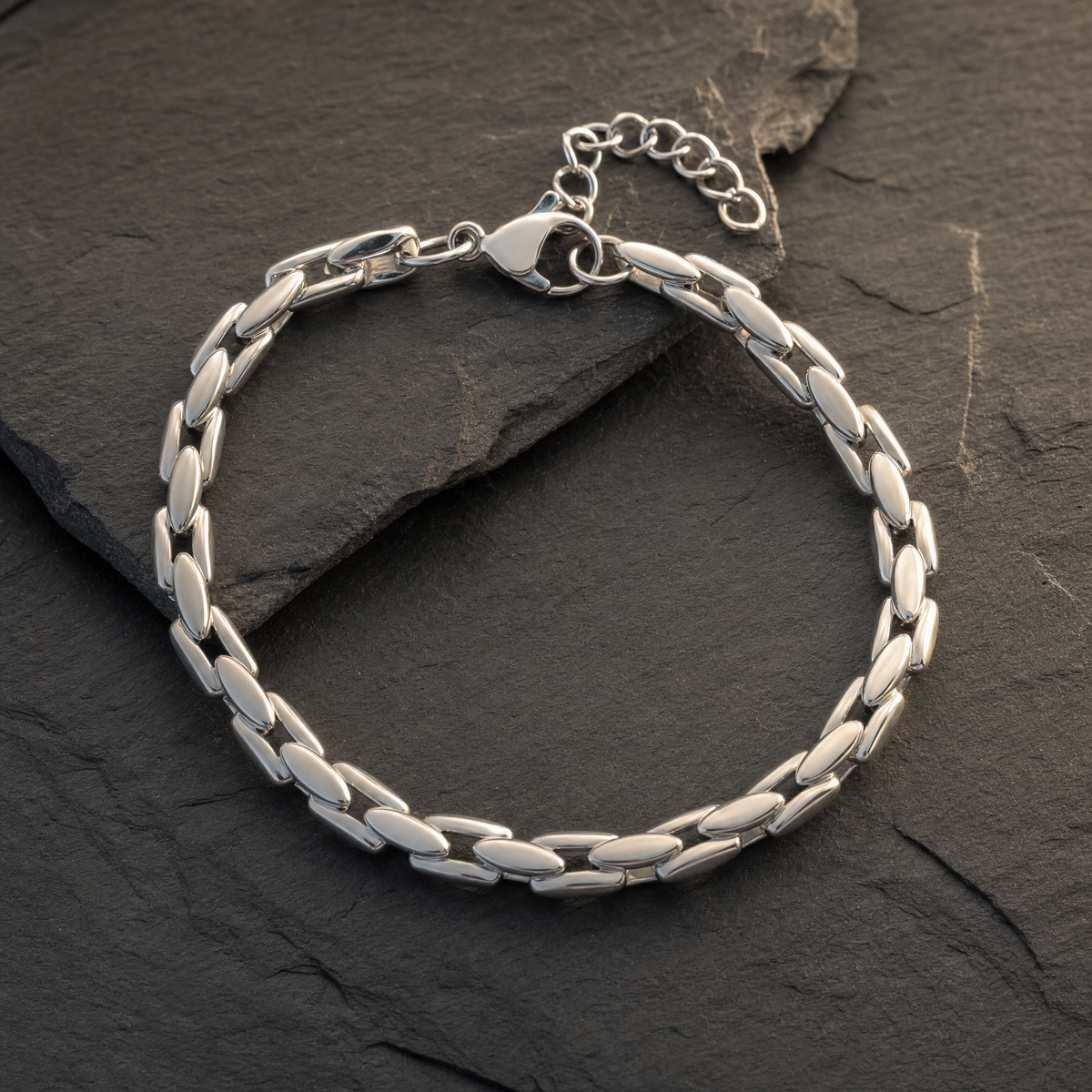 Rubycrab Bracelet 5 MM – men's silver-tone bracelet with marquise links and lobster clasp